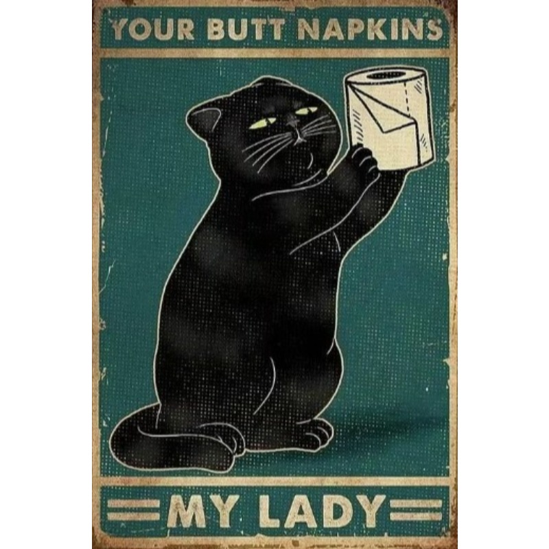 Vintage Collectible Signs - 검은색 재미있는 고양이 금속 간판 빈티지