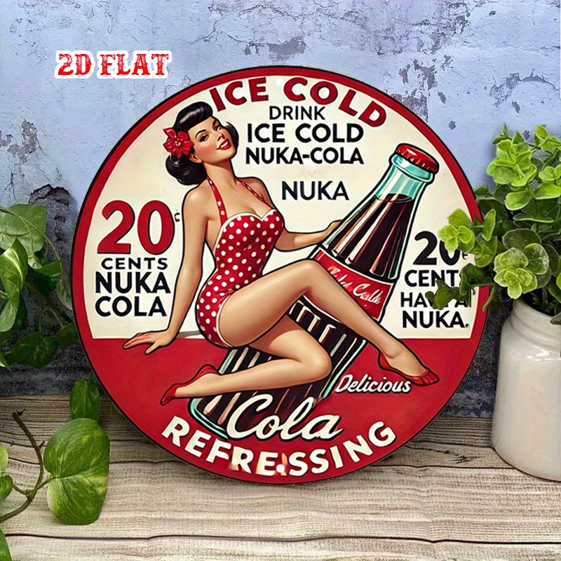 2D 평면, 1개 레트로 핀업 7.87x7.87 원형  - Vintage Collectible Signs 리뷰 및 가격